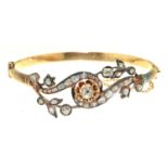 A rose diamond bangle, late 19th c, in gold and silver, 65mm, 16g Good condition