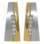 A pair of diamond and two colour 18ct gold earrings, 15mm, Edinburgh, millesimal mark, 7.2g Light
