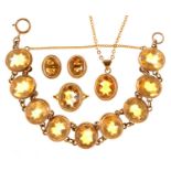 A citrine suite, comprising bracelet, pendant, ring and earrings, in 9ct gold, bracelet 13cm, part
