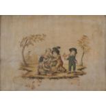 German School, 1795 - Children at Play, a pair, one dated on a stone, watercolour on silk, 24.5 x