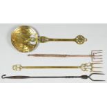 Three Victorian and early 20th c toasting forks, of brass, copper or steel, various lengths and a