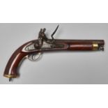 A 15 bore full stock flintlock pistol, Regulation pattern, early 19th c, engraved rampant lion crest