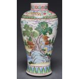 A Chinese famille rose vase, decorated with a landscape, 27cm h Tiny chip on rim