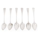 A set of six George III silver teaspoons, Old English pattern, part marked, by Robert Ferris, Exeter