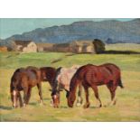 Winifred Wilson (1882-1973) - Horses in an Extensive Landscape, signed, oil on canvas unstretched,