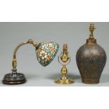 An Indian polychrome and giltwood lamp, Kashmir, early 20th c, 29cm h excluding fitment,