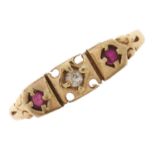 A Victorian ruby and diamond ring, in 18ct gold, Birmingham 1898, 2g, size L Wear consistent with