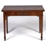 A George III mahogany tea table, c1800, the rectangular top with ovolu moulded lip, figured frieze