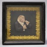 A painted plaster bas relief of a toper, 19th c, in integral frame, 25 x 25.5cm Re-decorated,