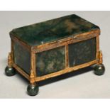 A miniature Continental giltmetal mounted hardstone casket, early 20th c, of stained agate on ball