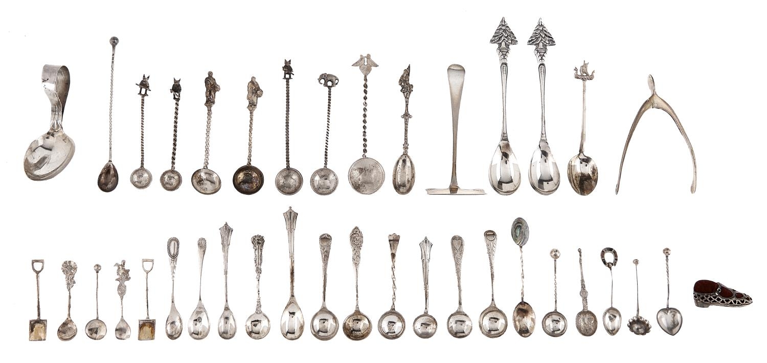 Miscellaneous silver condiment spoons and other small flatware, Victorian and later, to include a