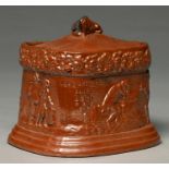 A Derbyshire saltglazed brown stoneware tobacco box and cover, Brampton, perhaps Oldfield & Co,