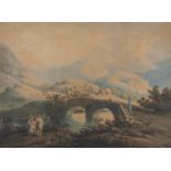 Joseph Halfpenny (1748-1811) - Mountainous Landscape with Figures on a Packhorse Bridge, watercolour