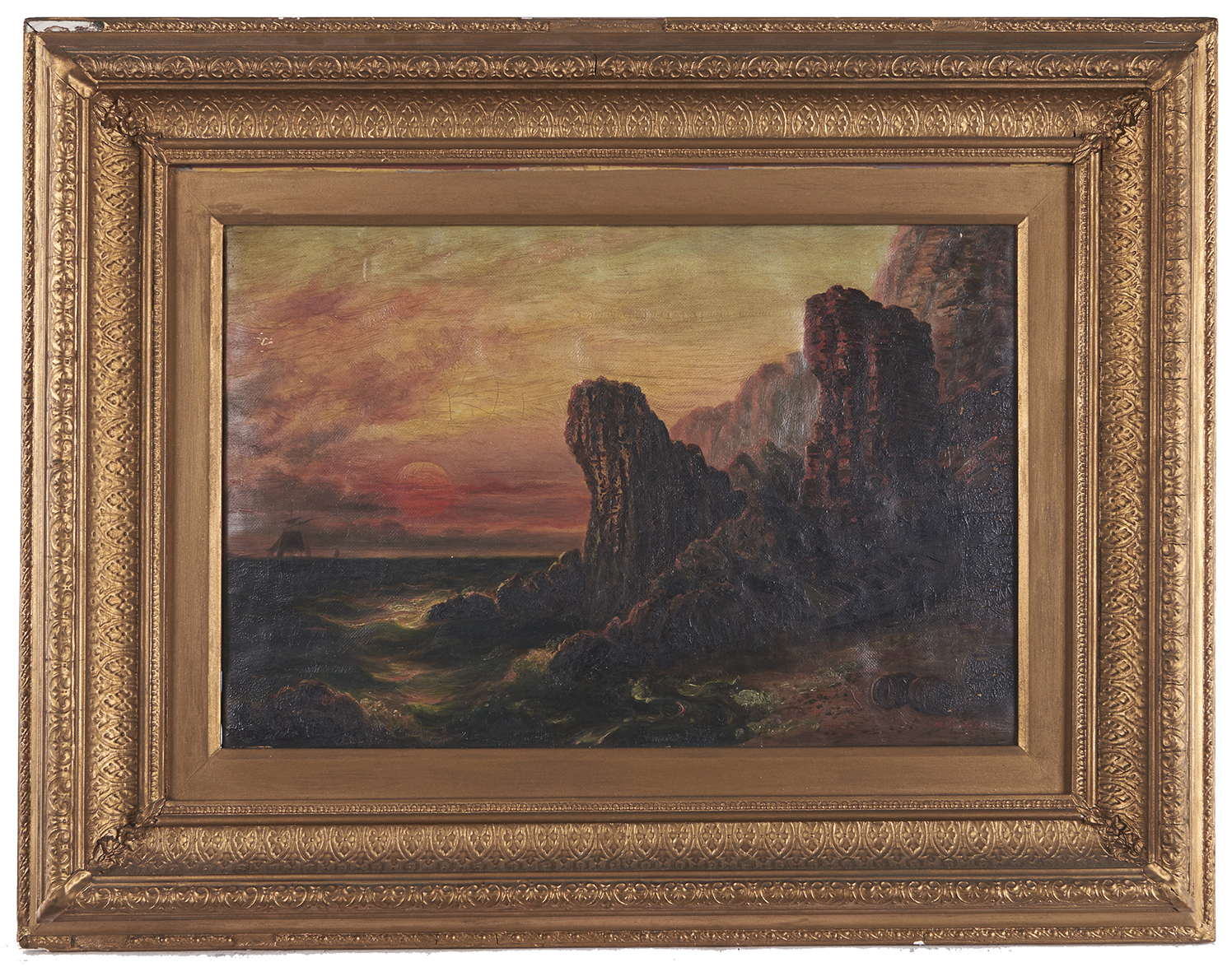 British School, late 19th c  - Sunset on the Coast, oil on canvas, 29.5 x 45cm and two other - Bild 5 aus 5