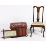 A mid Victorian mahogany  and fabric covered  ottoman, hinged lid above waisted body on spreading
