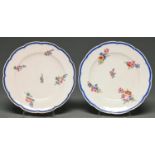 Two Sevres plates, 'assiettes feuille de chaux bouquets detachees', 1780, painted by Mme Marie-