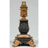 A William IV patinated bronze and gilt lacquered brass colza lamp, second quarter 19th c, the