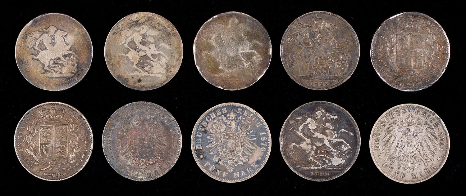 Silver Coins. Crown, George III and Victoria, various dates (7), Saxony Five Marks 1875 and - Image 2 of 2