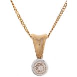 A diamond pendant, collet set in 9ct gold on gold necklet marked 9k, 1.2g Good condition
