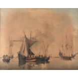 H P - Shipping Becalmed, signed with initials and dated 1807, watercolour, 45 x 58cm Approximately