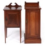A Victorian mahogany pot cupboard, c1880, with dog tooth upstand and panelled door, on skirted base,