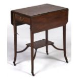 An Edwardian Sheraton revival two tier occasional table, satinwood, boxwood and ebony strung, the
