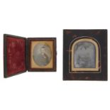 A Victorian embossed leather covered photograph case and a contemporary ambrotype photograph (2)