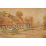 Ernest Potter (Fl. early 20th c) - Thatched Cottages, signed, watercolour, 28.5 x 43.5cm Browned and