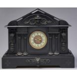 A French architectural belge noir and bronzed metal mounted mantel clock, late 19th c, with brocot