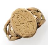 A gold signet ring, with pierced shoulders, unmarked, 2.2g, size V Light wear