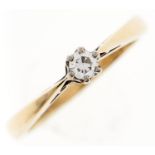 A diamond solitaire ring, in gold marked 9ct, 2.2g, size J Good condition