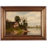 Charles Wilde - House on the Banks of a River, oil on canvas, 29 x 44cm Generally good, some