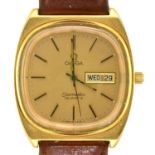 An Omega gold plated cushion shaped gentleman's wristwatch, Seamaster, quartz movement, 34 x 34mm