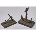 A Victorian bronze anchor novelty desk weight, late 19th c, stepped rectangular base, 13cm l and a