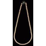 A cultured pearl necklace, with cultured pearl, diamond and green paste set silver and gold clasp,