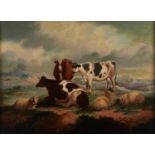 Follower of Thomas Sidney Cooper - Sheep and Cattle on a Hillock; Landscape with Sheep and Cattle, a