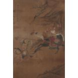 Chinese School - Mythological Subjects, a set of three, two inscribed, one with red seal, ink and