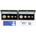 United Kingdom Proof Silver Britannia four coin sets, 1997 and 2001