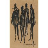John Cameron Cutler (1937 - ) - Four Figures, signed and dated 58, brush and ink on buff paper, 25 x