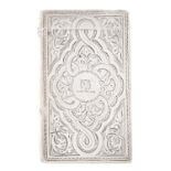 A Victorian silver card case, engraved with strapwork, crested, 80mmh, maker's mark poorly struck,