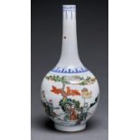 A Chinese wucai bottle shaped vase, 31cm h, Kangxi mark within concentric circles Good condition