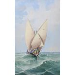 Joseph Bonello (b.1878) - Gozo Boat, Malta, artist's stamp verso, gouache, 15.5 x 9.5cm Good