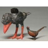 Writing Antiques.   A cold painted spelter grotesque bird novelty nib brush, late 19th c,  10cm h