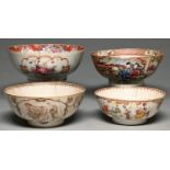 A Chinese export porcelain bowl, with European subject decoration, c1760, painted with two scenes, a