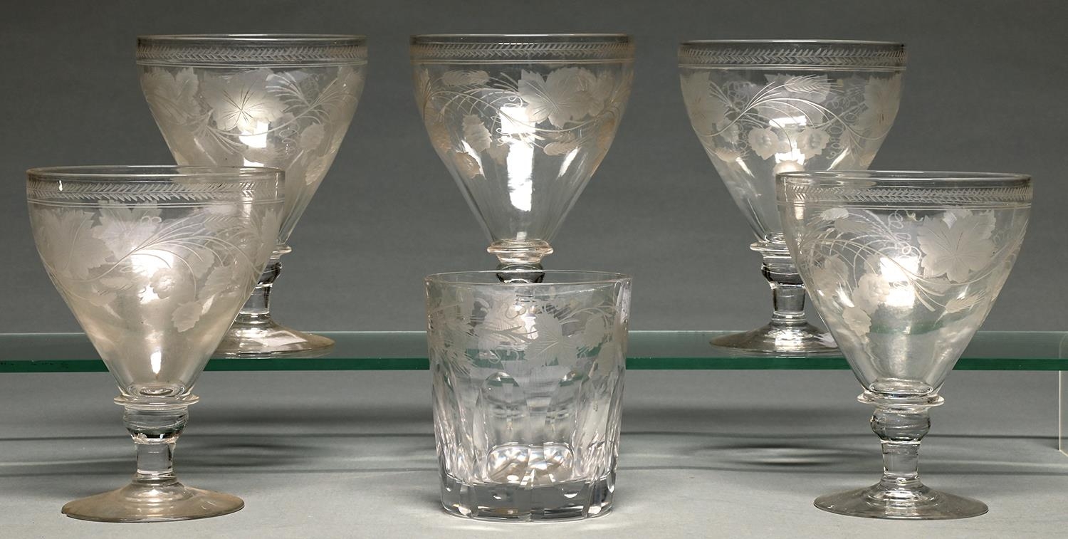 Capital Punishment. An unusual Victorian glass tumbler, c1850, the underside engraved with gallows