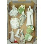 Eleven Royal Doulton bone china and other figures of girls and young women, various sizes, printed