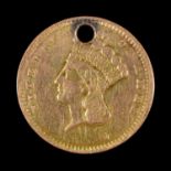 Gold Coin. USA 1 dollar, 1856, holed, 1.6g Worn
