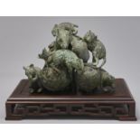 A Japanese bronze okimono of rats and rotting fruit, Meiji period, 16cm h, indistinct seal and a