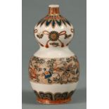 A Japanese Imperial Satsuma double gourd vase, Meiji period, decorated with kikumon and cords