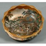 A Japanese Satsuma bowl, Meiji period, enamelled to the interior with a group of young women and